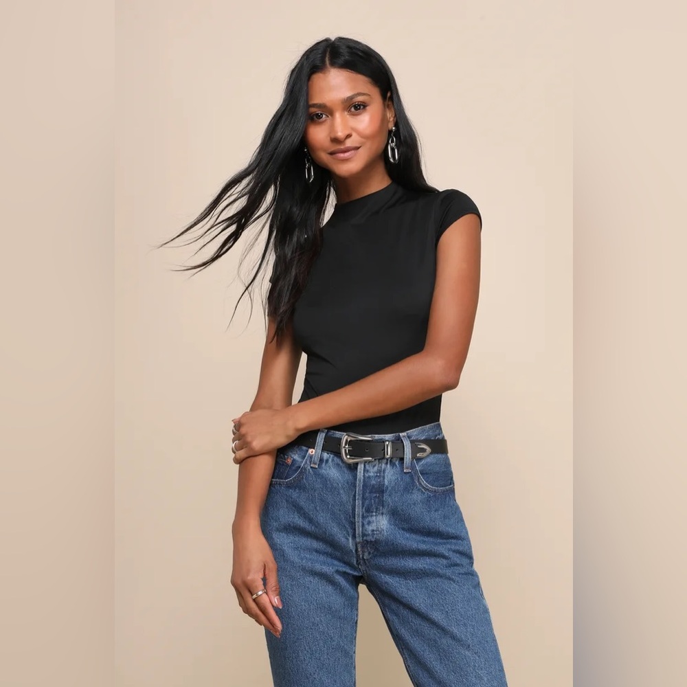Sleek Style Black Funnel Neck Bodysuit